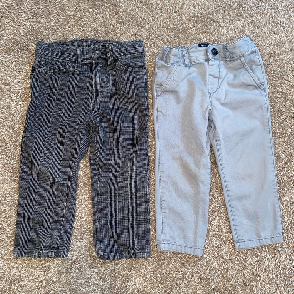 Boys Dress Pants Set - Black Plaid and Light Gray Pants
